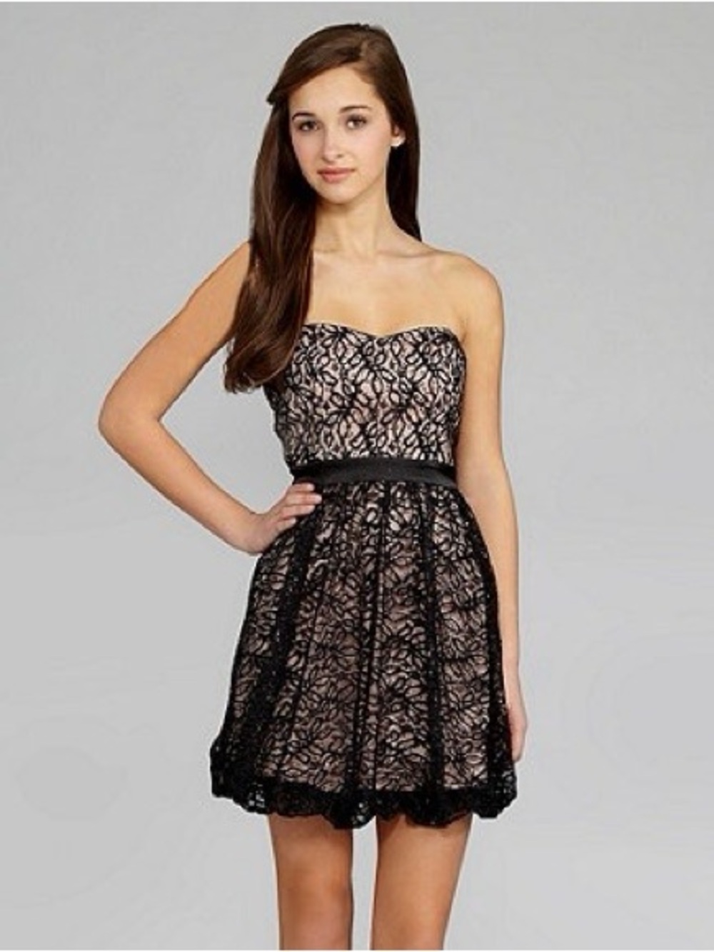 Speechless Strapless Lace Dress Black Nude Juniors Size 1 Cocktail Party prom